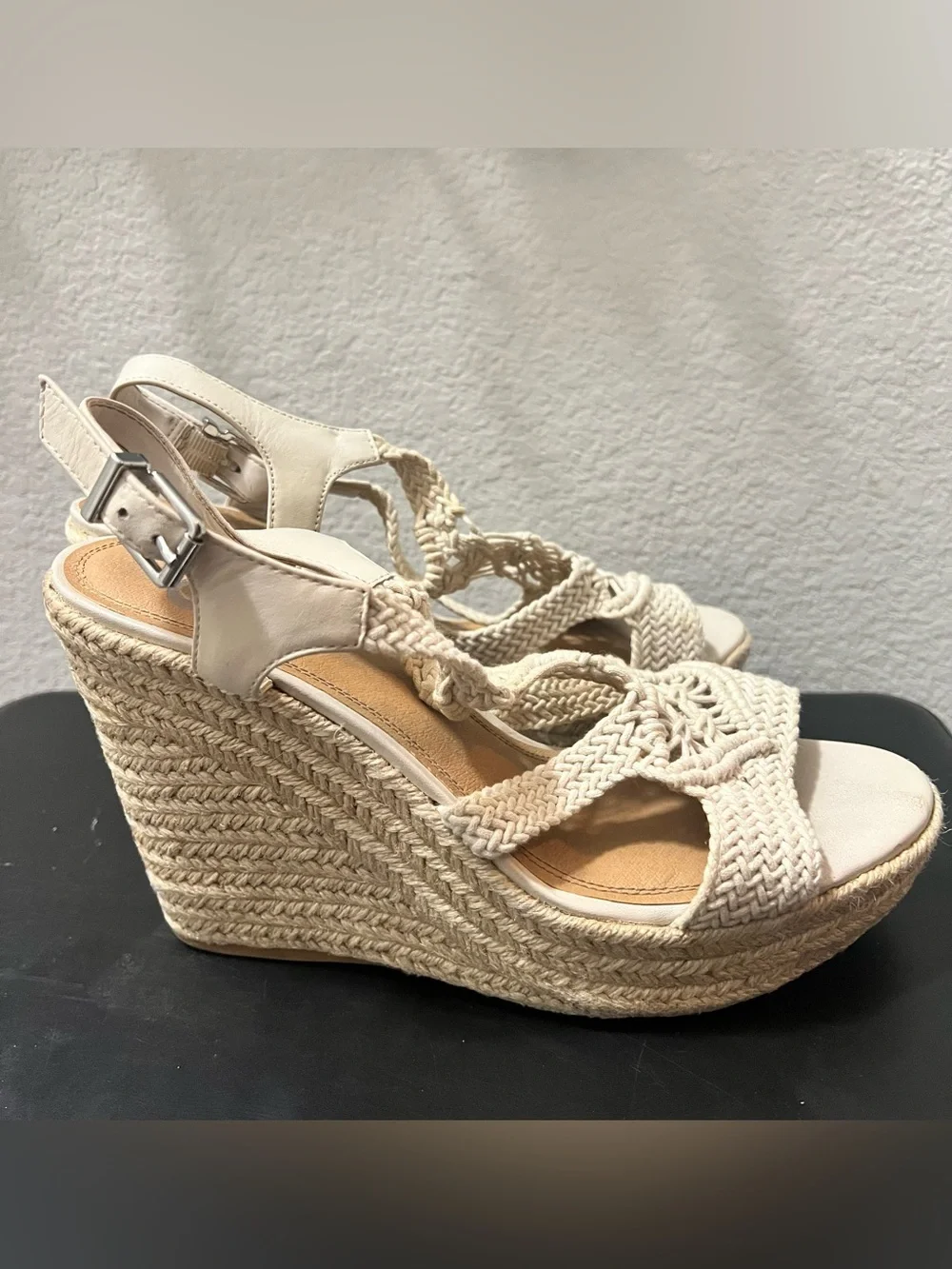 Gianni Bini Neutral Cream Braided Espadrille Wedge Sandals